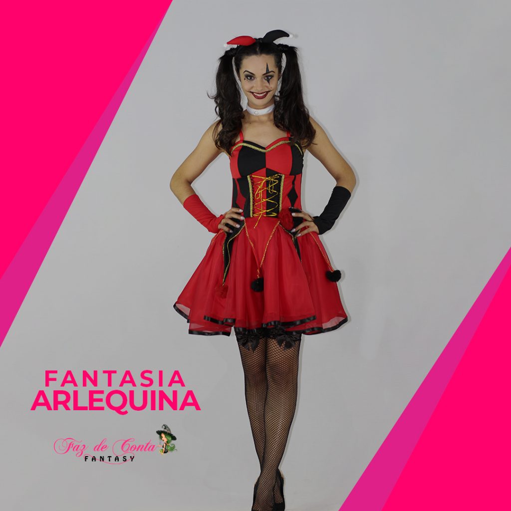 Conjunto Fantasia Arlequina Projeto Fan Service